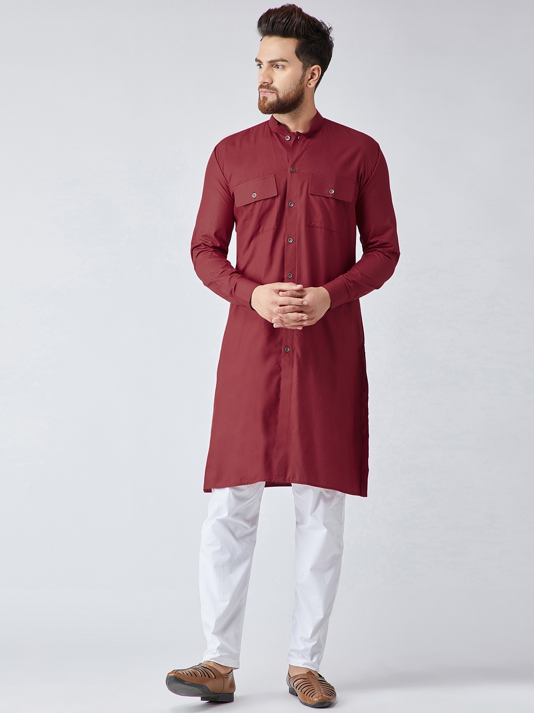 

SOJANYA Men Maroon Solid Kurta with Pyjamas