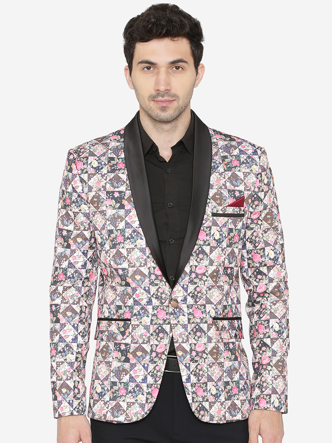 

Wintage Men Multicoloured Printed Tailored Fit Single-Breasted Tuxedo Party Blazer, Multi