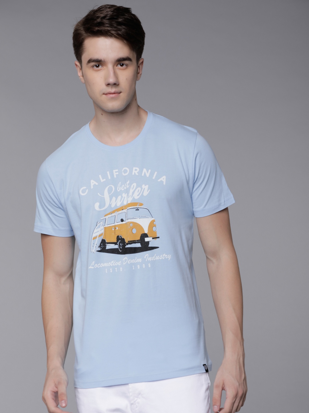 

LOCOMOTIVE Men Blue Printed Round Neck T-shirt