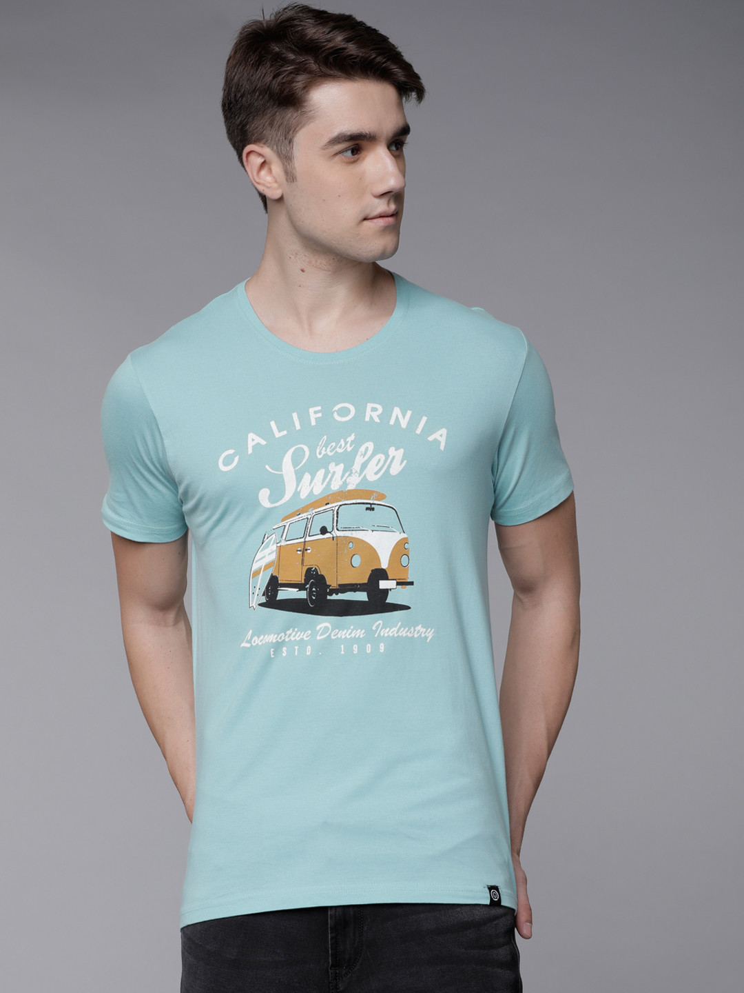 

LOCOMOTIVE Men Blue Printed Round Neck T-shirt