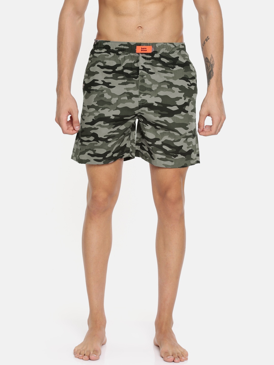 

Bareblow Men Olive Green & Black Camouflage Printed Pure Cotton Boxers BBBX64XXL, Grey