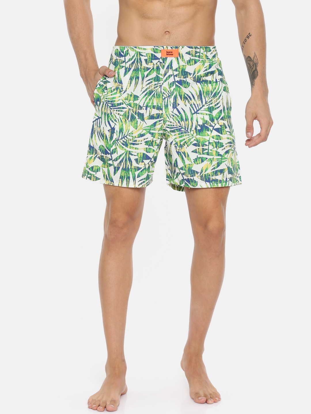 

Bareblow Men Green & White Printed Pure Cotton Boxers BBBX51XXL
