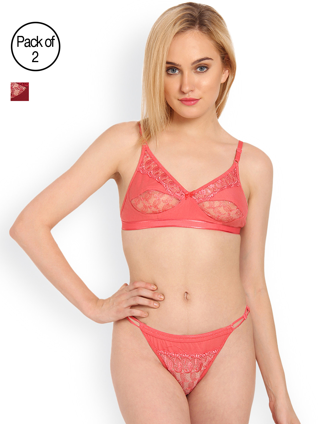 

Innocence Women Pack of 2 Lingerie Set BBAPLIN66442, Maroon