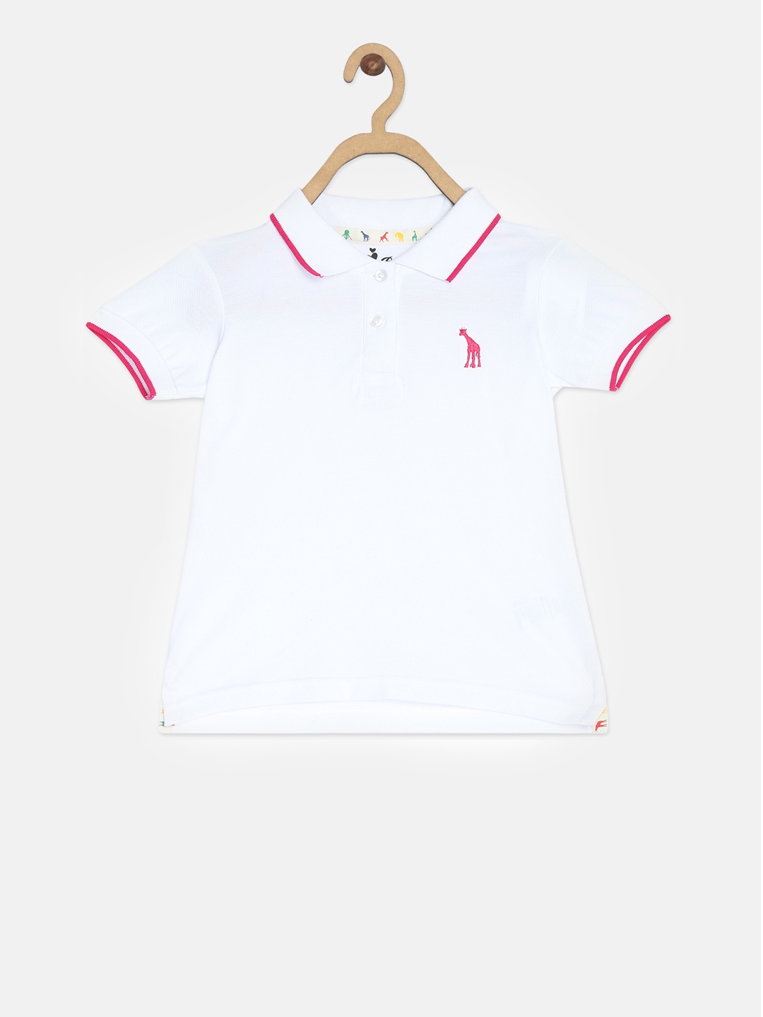 

Blue Giraffe Girls White Solid Polo Collar T-shirt