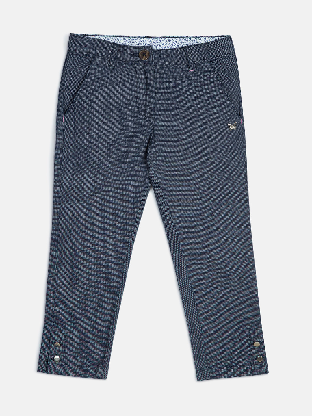 

Blue Giraffe Girls Navy Blue Slim Fit Solid Regular Trousers