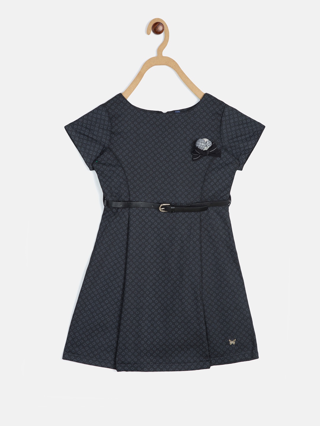

Blue Giraffe Girls Black Printed Fit and Flare Dress