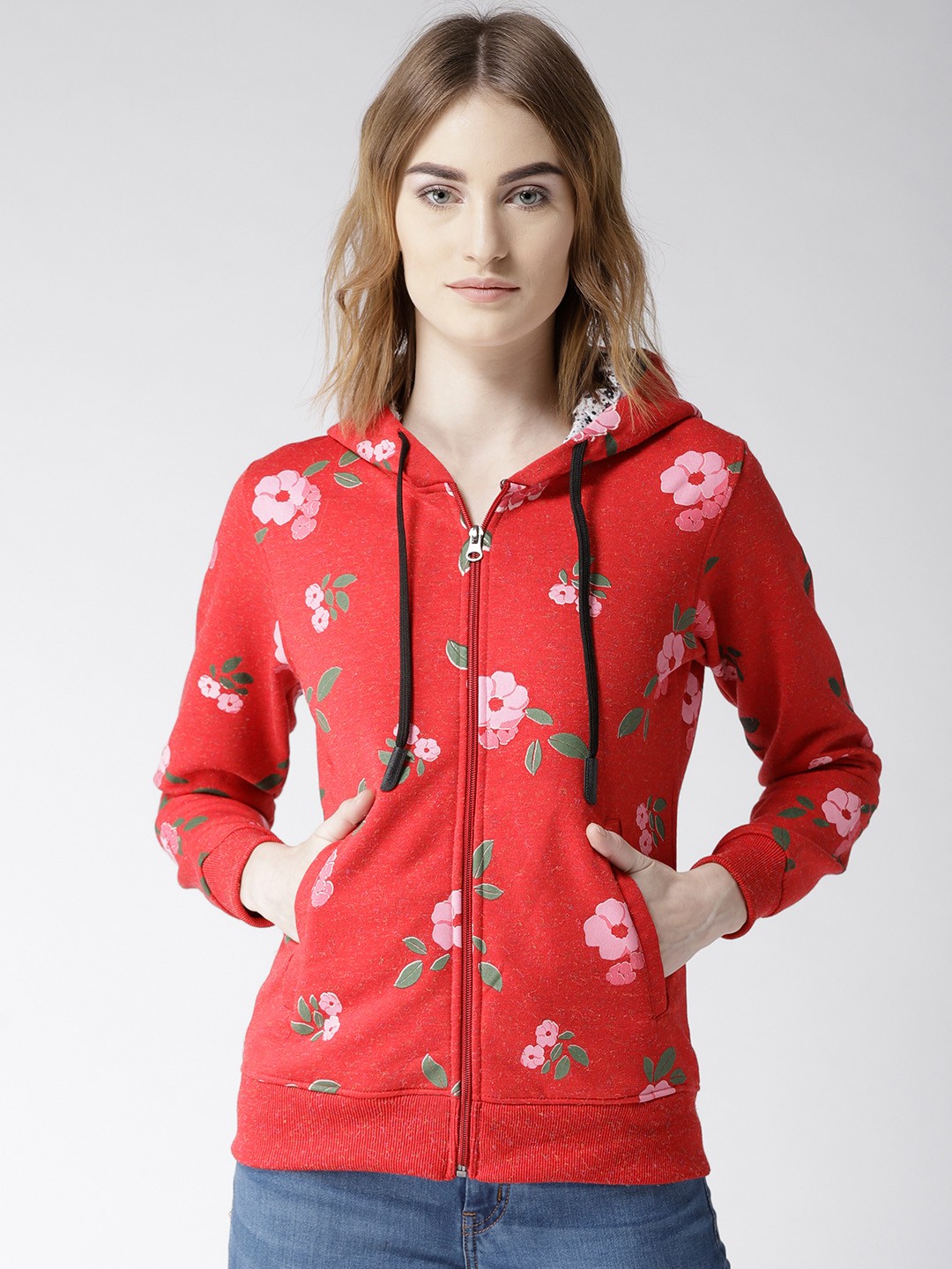 

Fort Collins Women Red Printed Hooded Sweatshirt