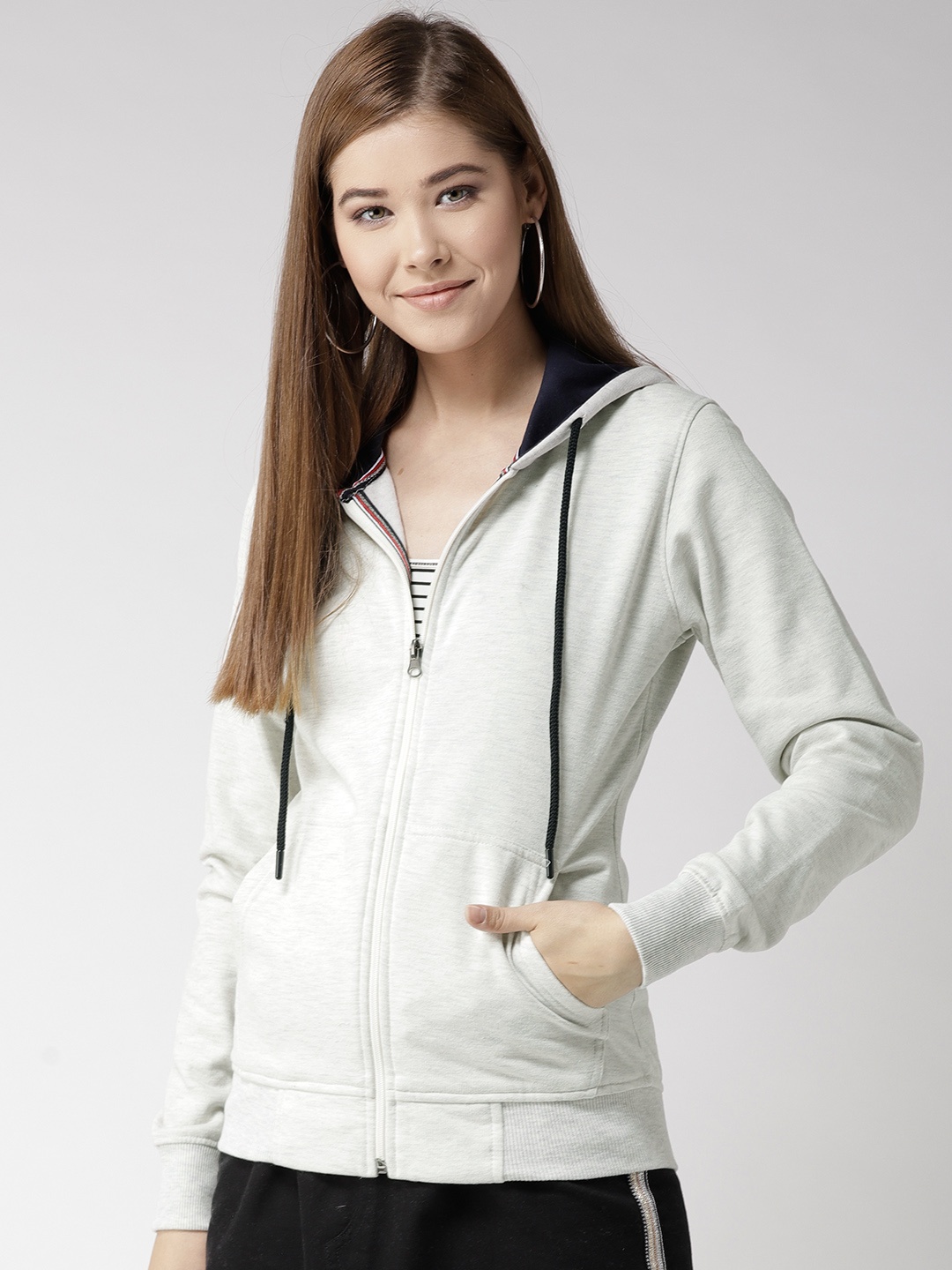 

Fort Collins Women Grey Melange Solid Hooded Sweatshirt