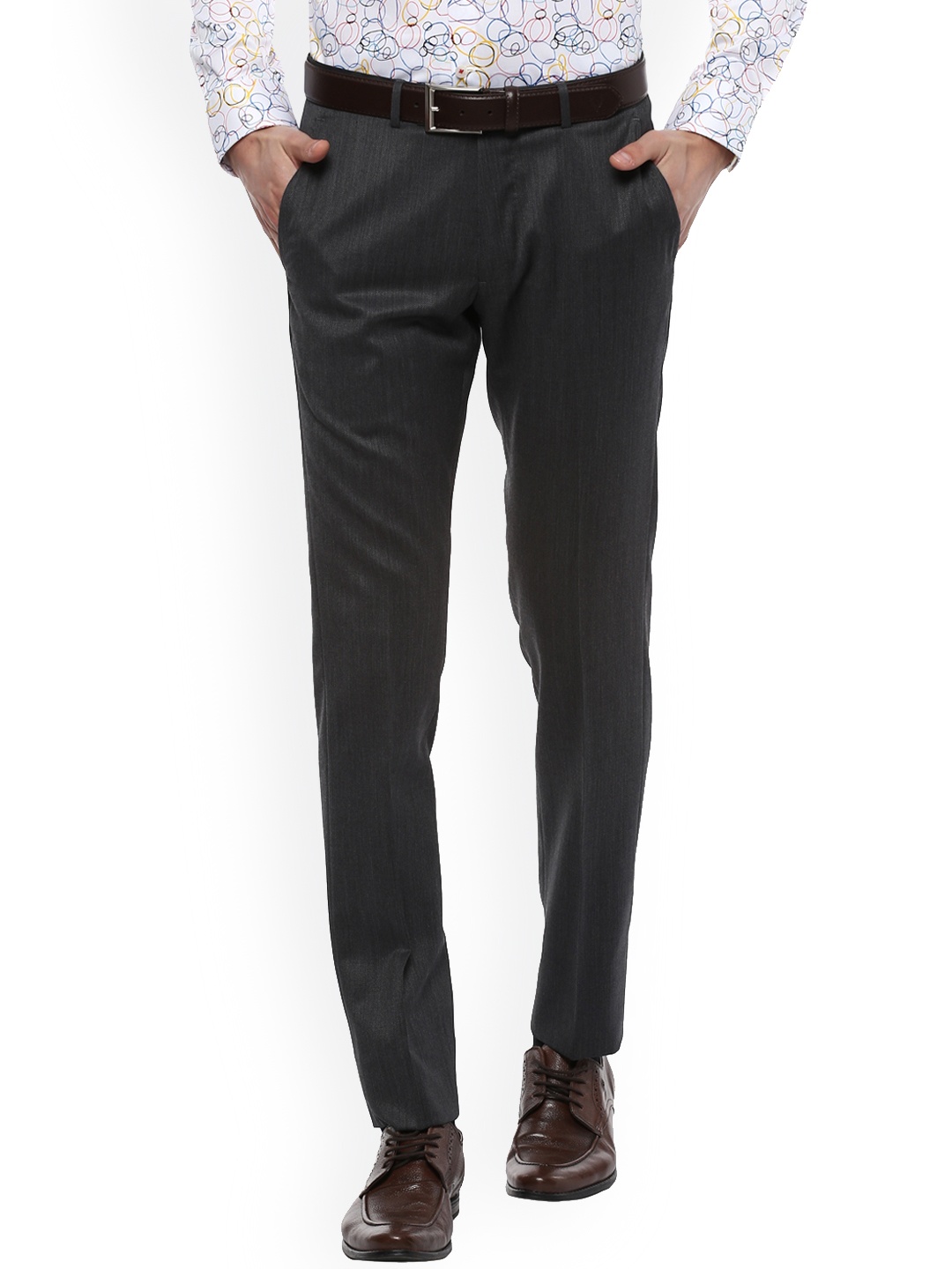 

SIMON CARTER LONDON Men Grey Slim Fit Self Design Formal Trousers
