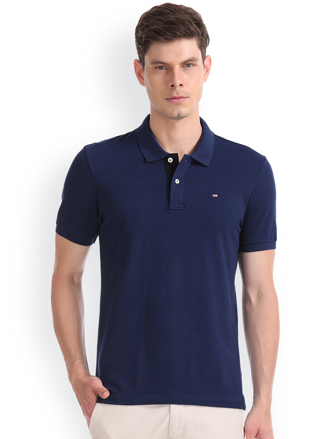 

Arrow Sport Men Blue Solid Polo Collar T-shirt