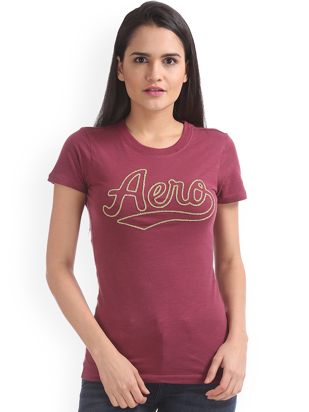 

Aeropostale Women Red Printed Round Neck T-shirt