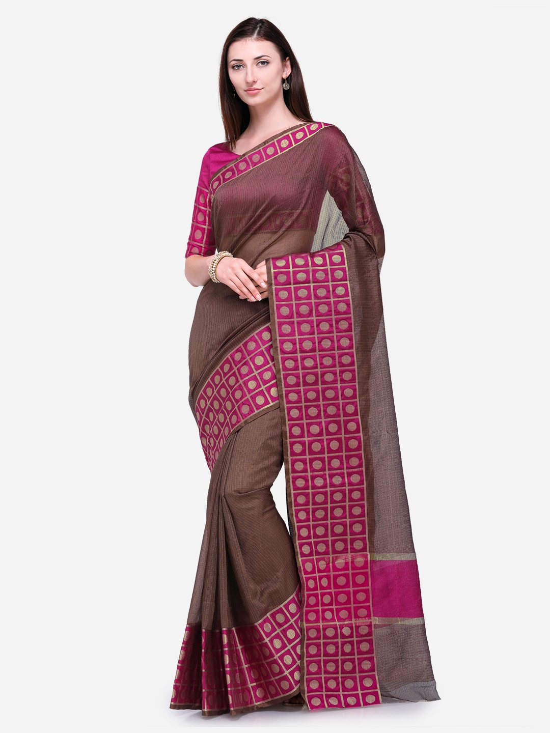 

Saree mall Brown Silk Blend Solid Kanjeevaram Saree
