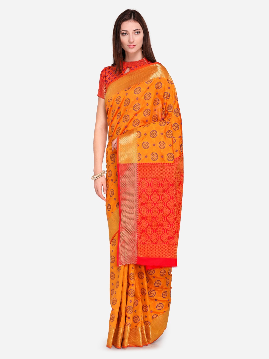 

Saree mall Mustard Woven Design Kanjeevaram Saree