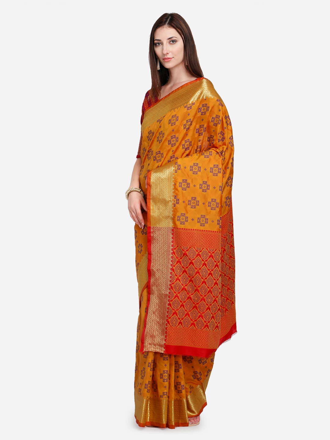 

Saree mall Yellow Silk Blend Woven Design Kanjeevaram Saree