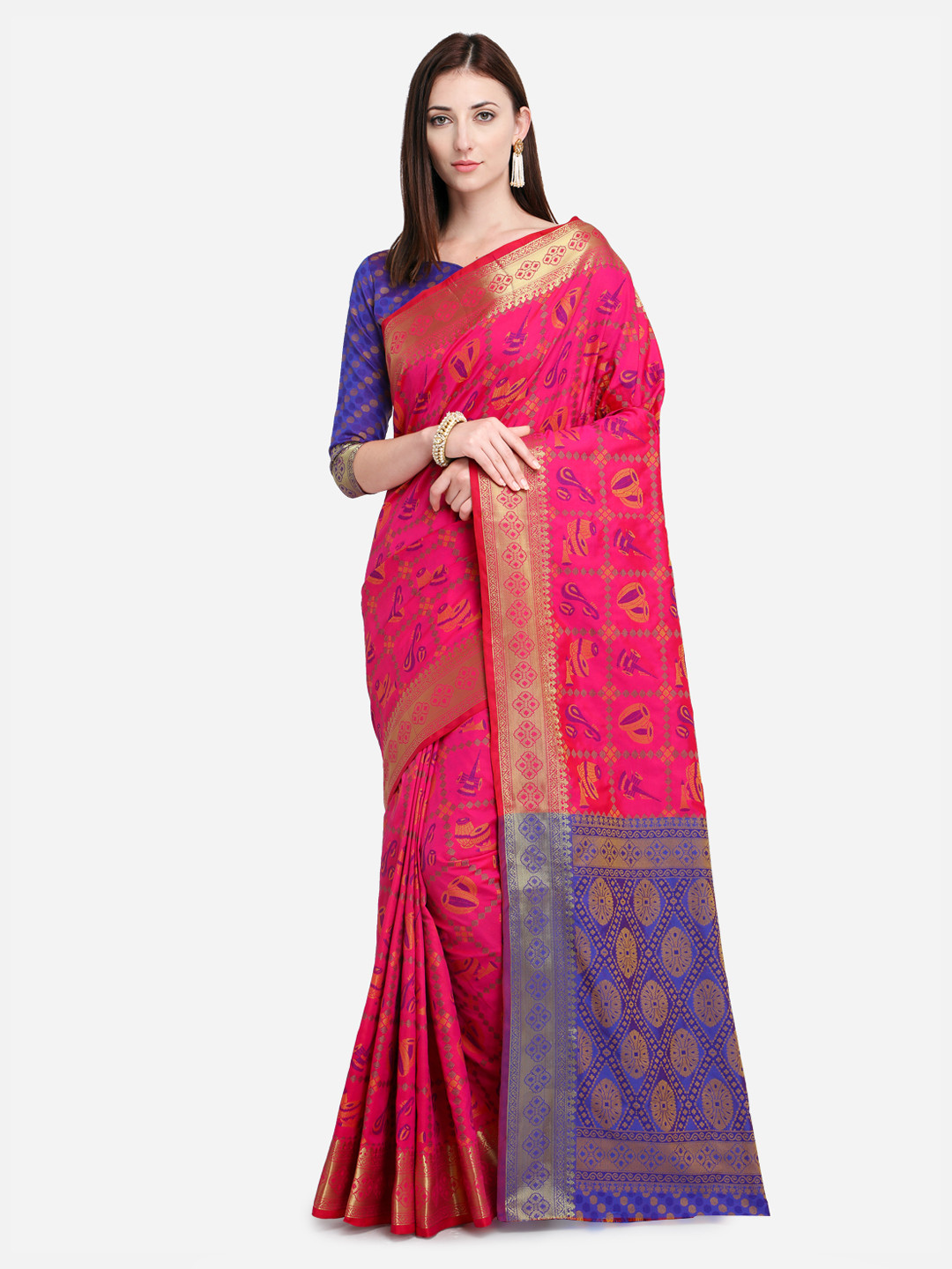

Saree mall Pink Woven Design Kanjeevaram Saree