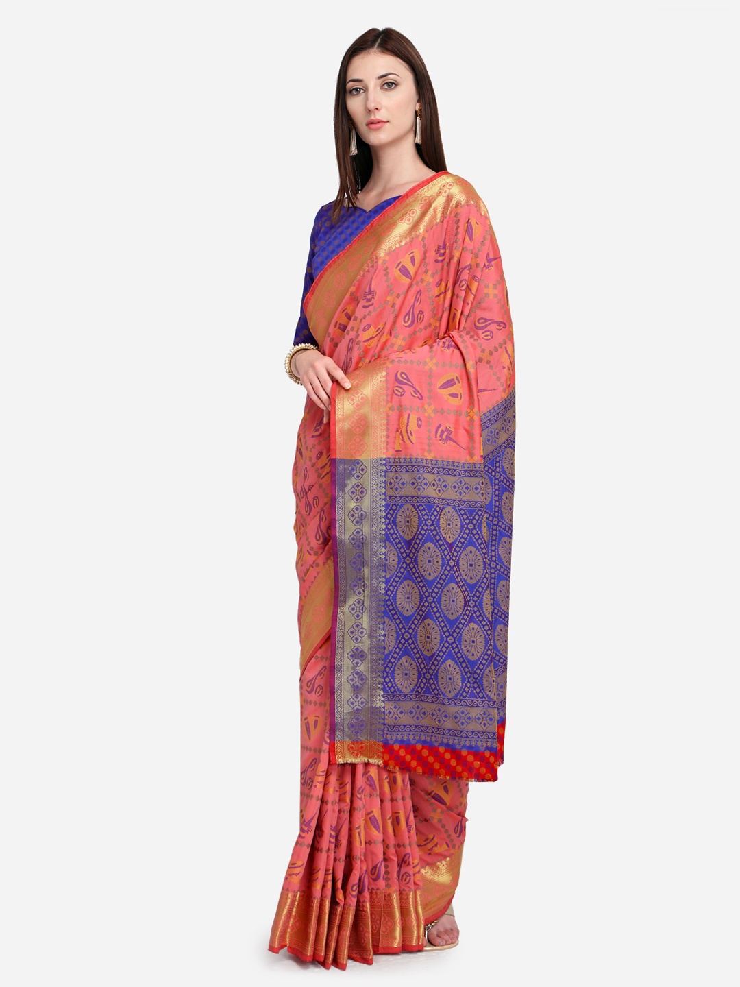 

Saree mall Peach-Coloured Woven Design Kanjeevaram Saree