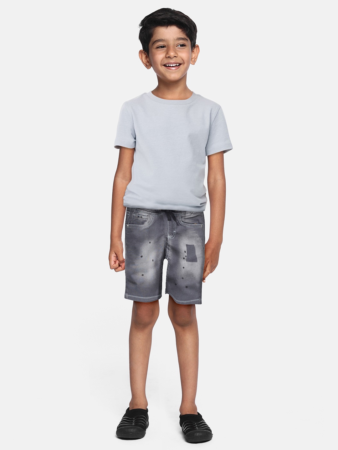 

TALES & STORIES Boys Grey Washed Regular Fit Denim Shorts