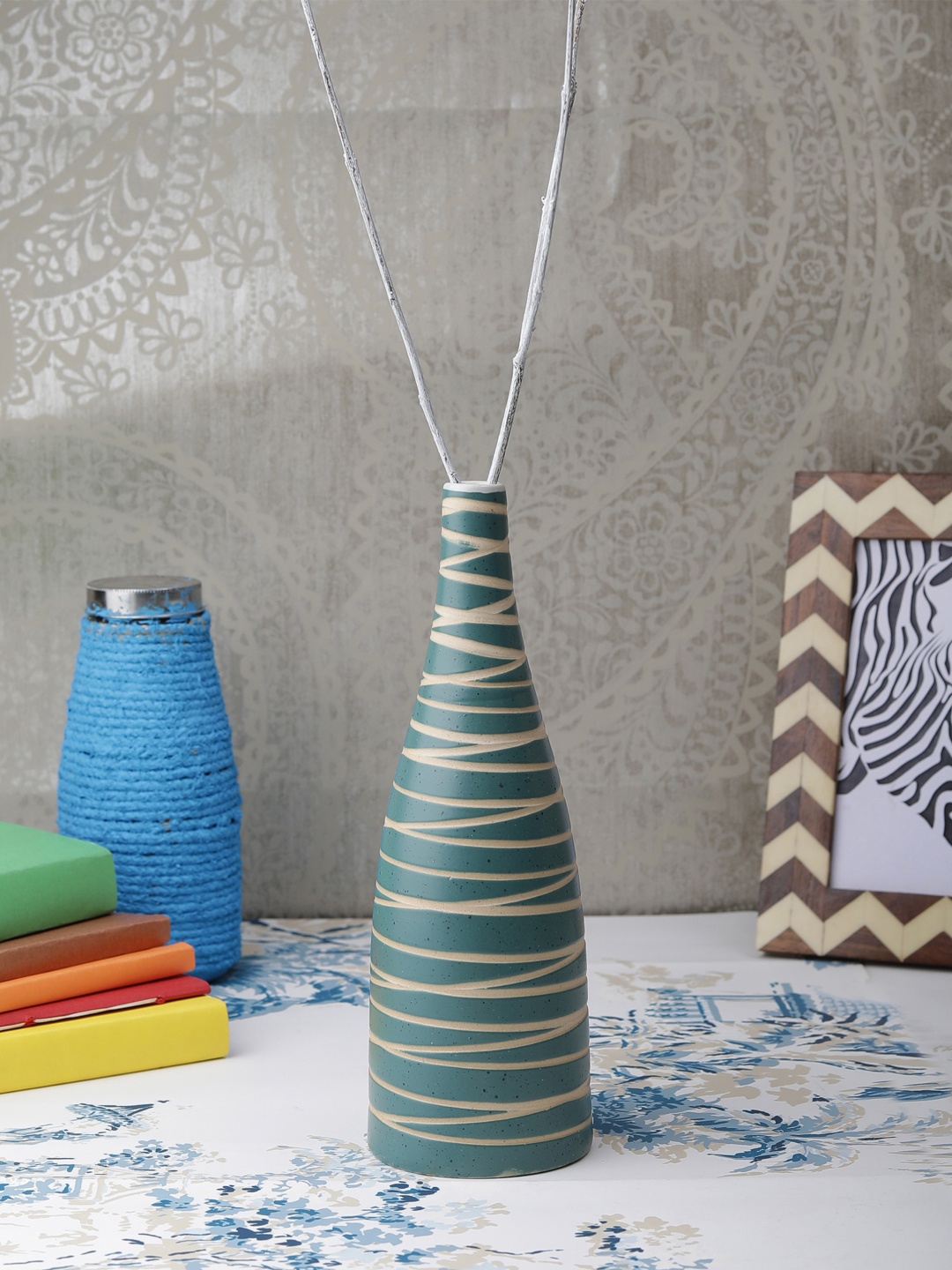 

VarEesha Green Cris Cross Ceramic Organic Vase