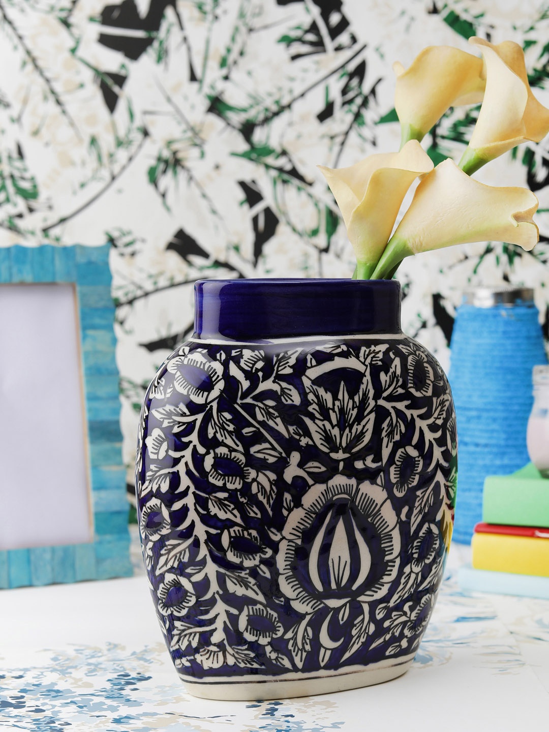 

VarEesha Blue Ceramic Mughal Organic Vase