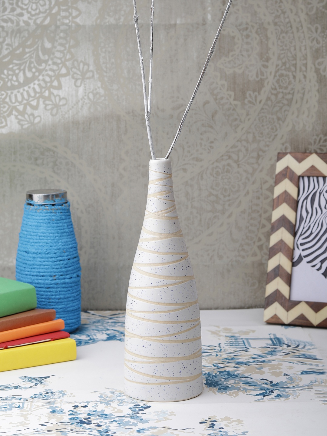 

VarEesha White Cris Cross Ceramic Organic Vase