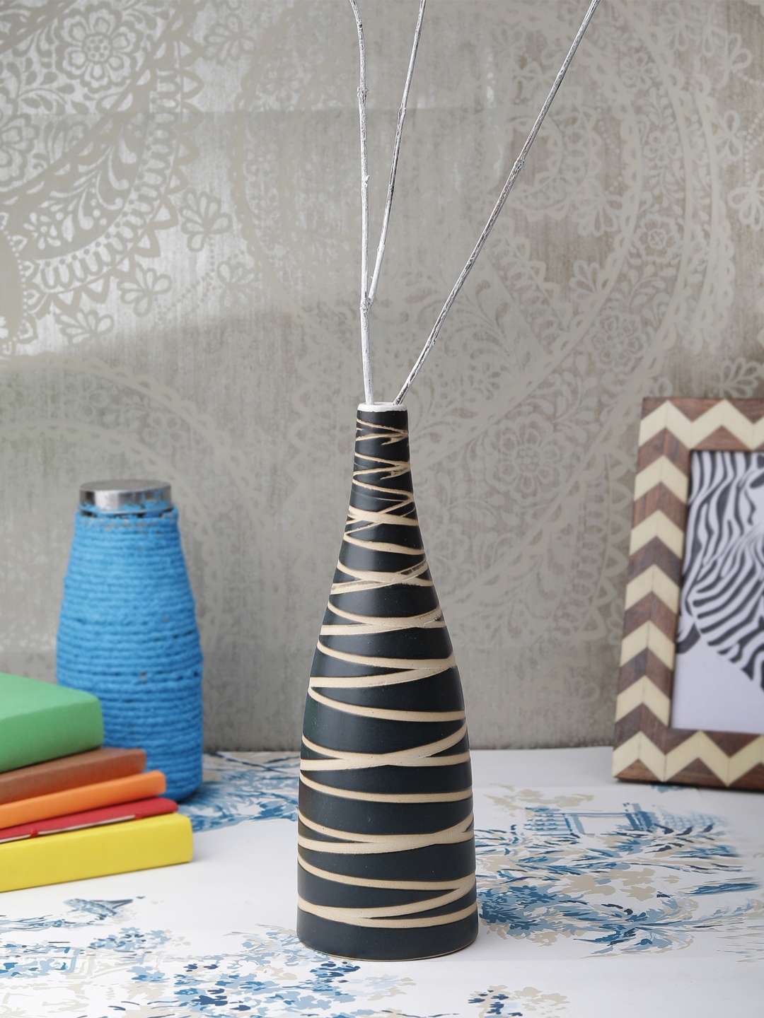 

VarEesha Black Ceramic Cris Cross Organic Vase