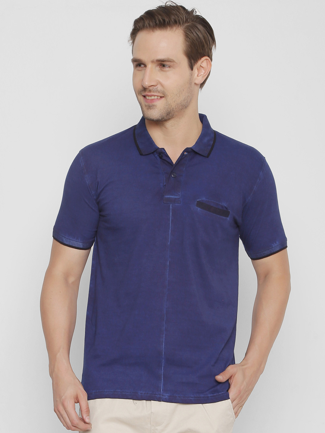 

YAK YAK Men Navy Blue Solid Polo Collar Slim Fit Pure Cotton T-shirt