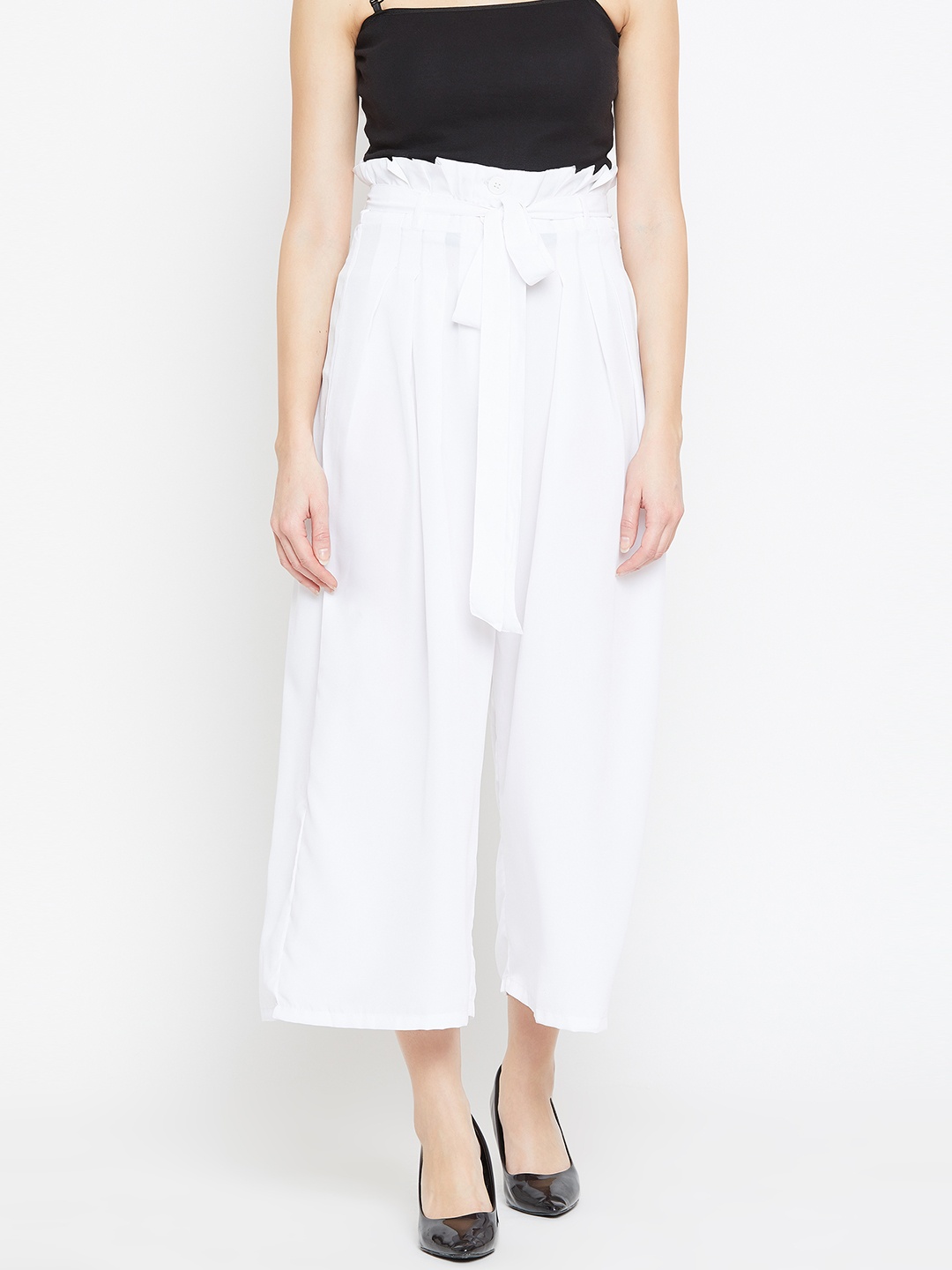 

Bitterlime Women White Solid Regular Trousers