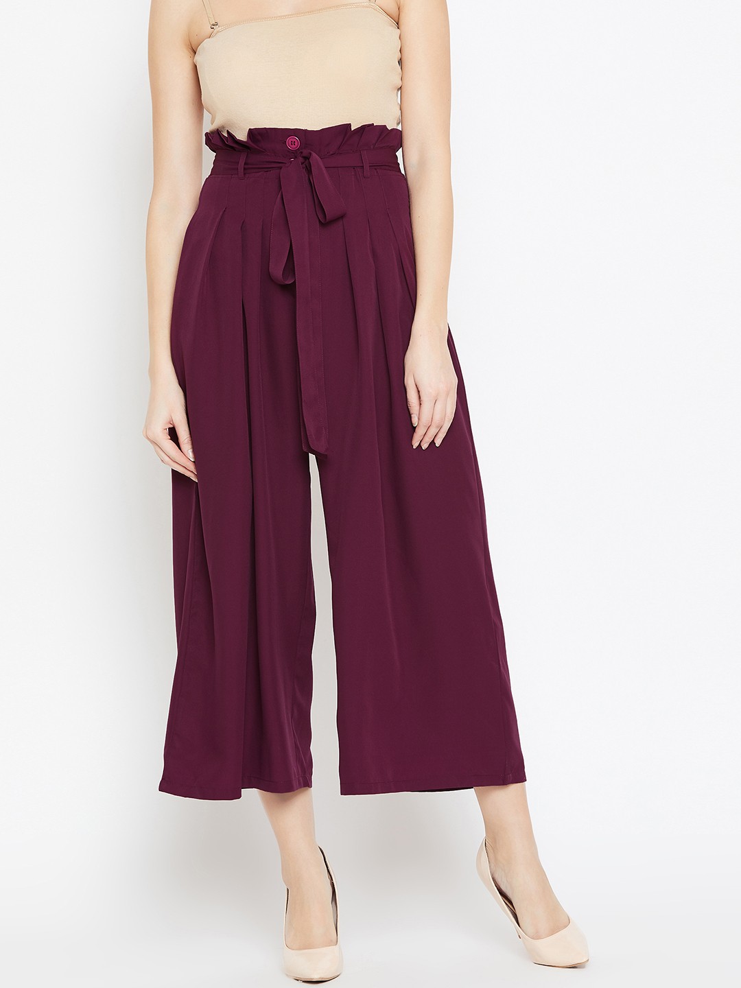 

Bitterlime Women Burgundy Solid Regular Trousers