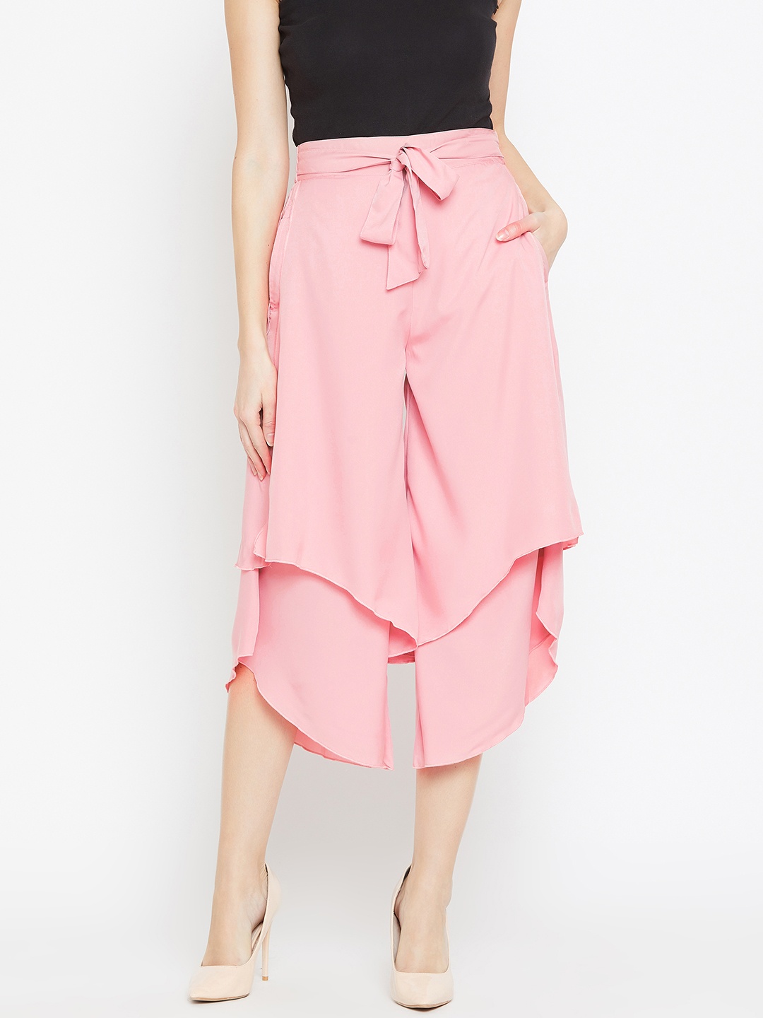 

Bitterlime Women Peach-Coloured Flared Solid Palazzos