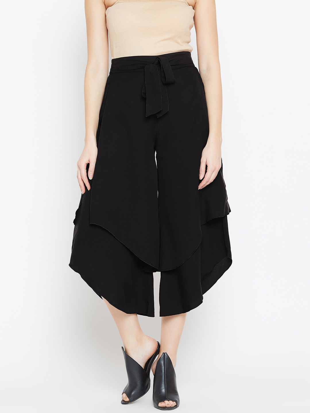

Bitterlime Women Black Flared Solid Palazzos