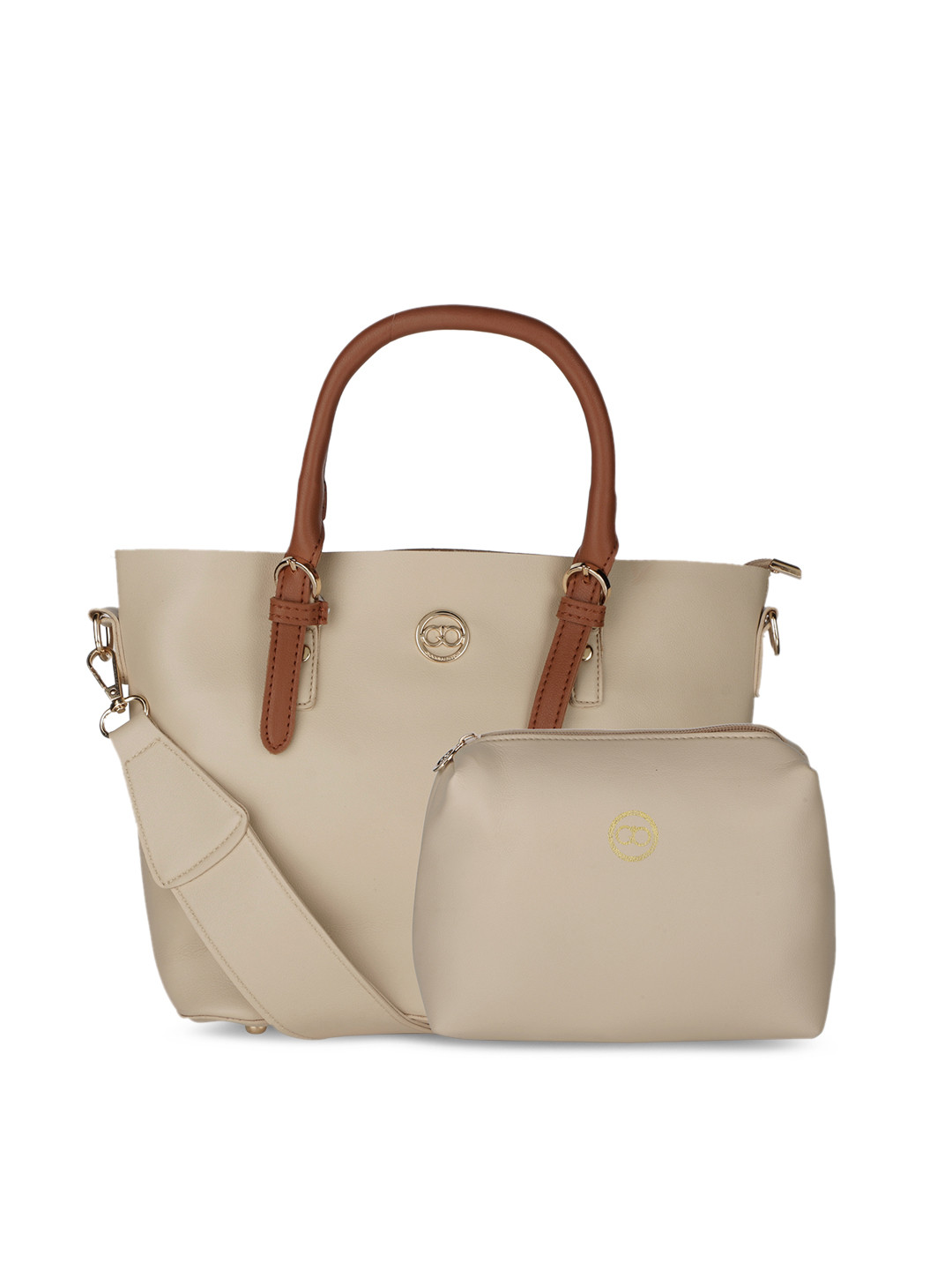 

GIO COLLECTION Beige Solid Handheld Bag