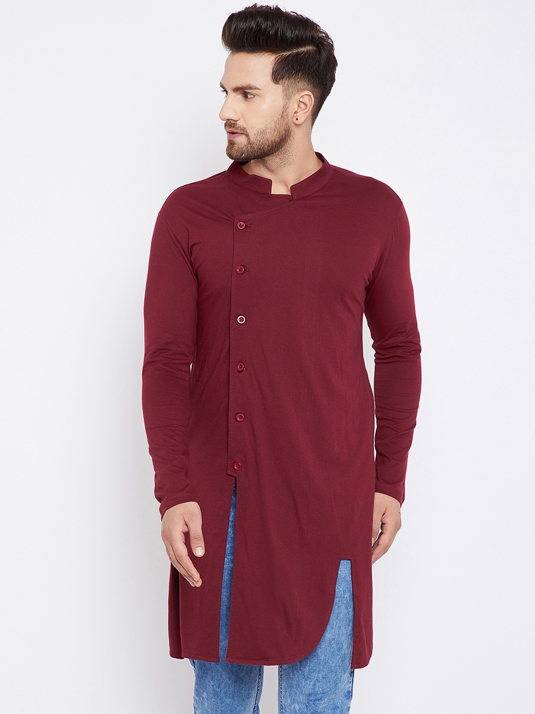 

Hypernation Men Maroon Solid Straight Kurta