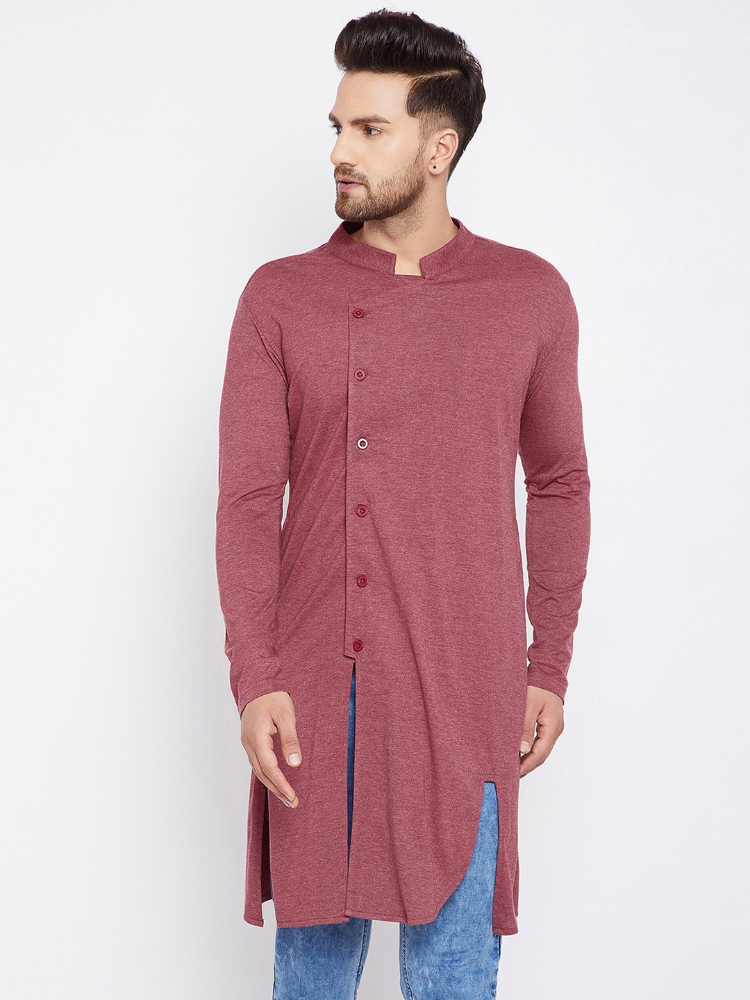 

Hypernation Men Pink Solid Straight Kurta