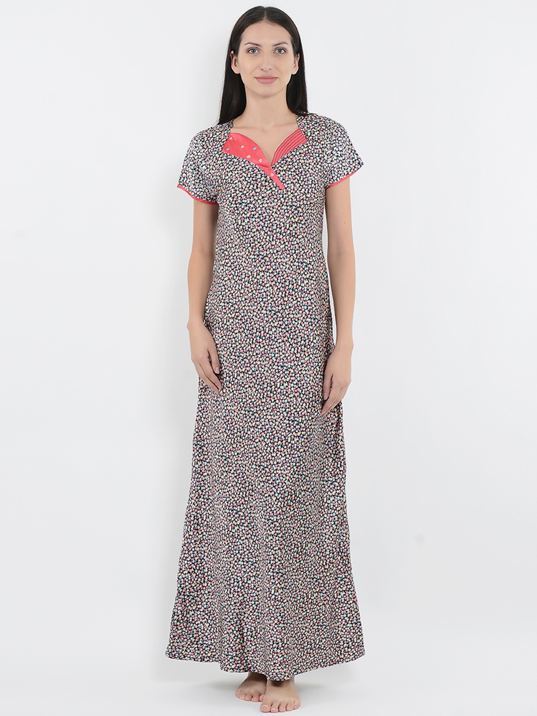 

Sweet Dreams Navy Blue & Pink Printed Maxi Nightdress