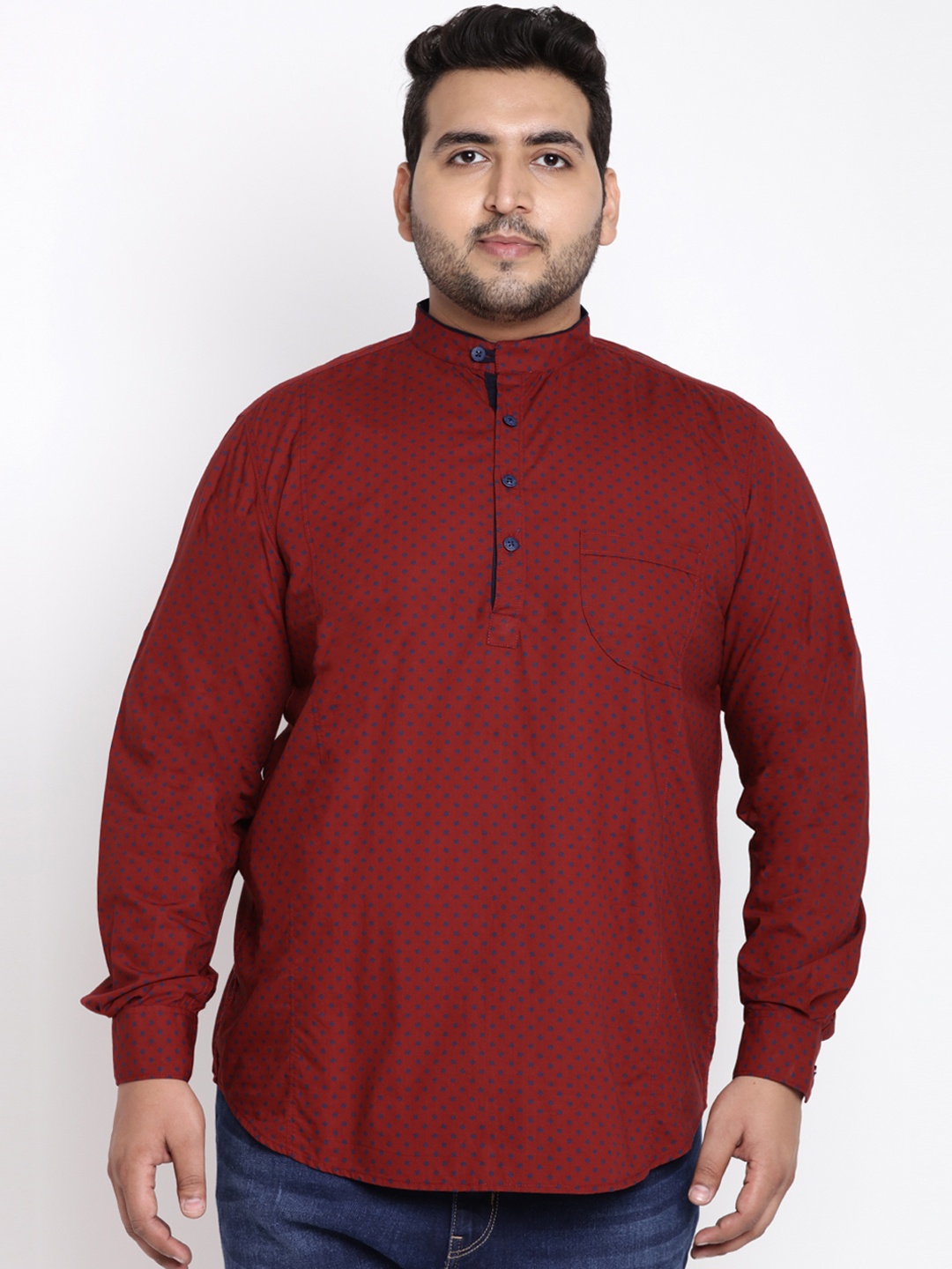 

John Pride Plus Size Men Maroon Regular Fit Printed Casual Shirt