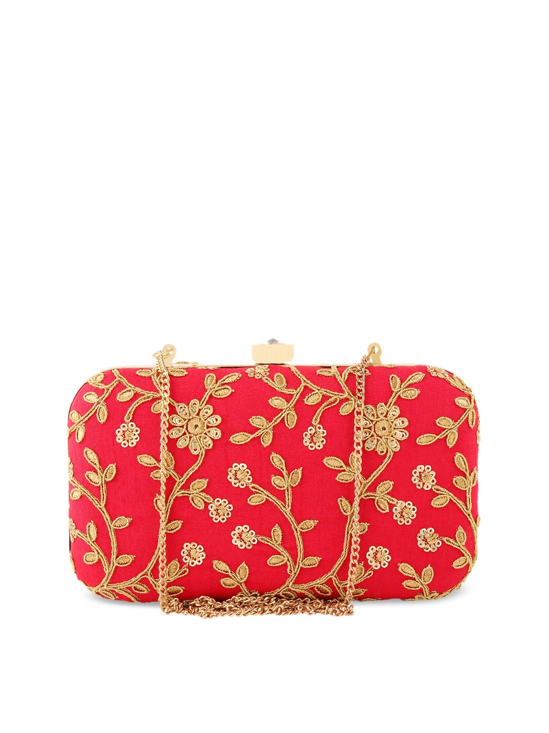 

Anekaant Red & Gold-Toned Embroidered Embroidered Clutch