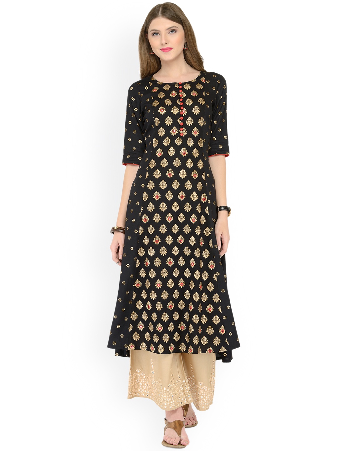 

Varanga Women Black & Beige Printed Kurta with Palazzos