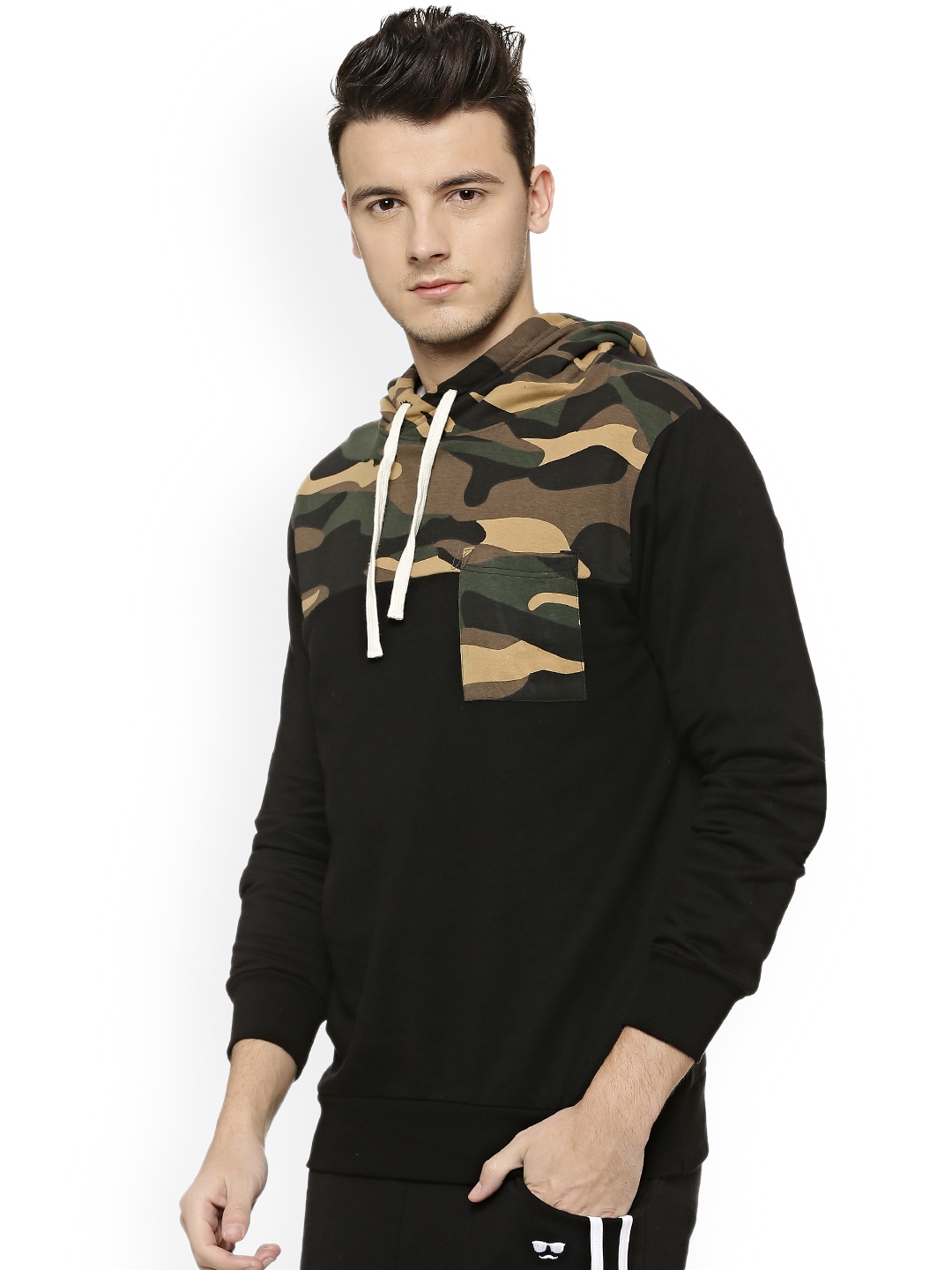 

Campus Sutra Men Black Printed Hooded Sweatshirt