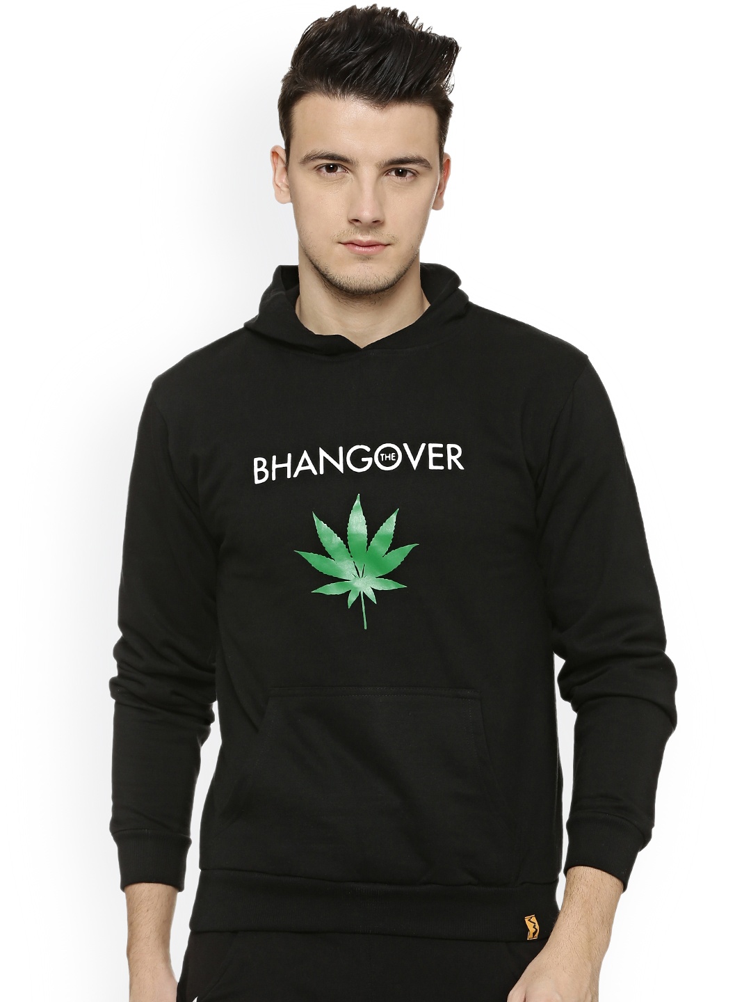 

Campus Sutra Men Black Printed Hooded Sweatshirt