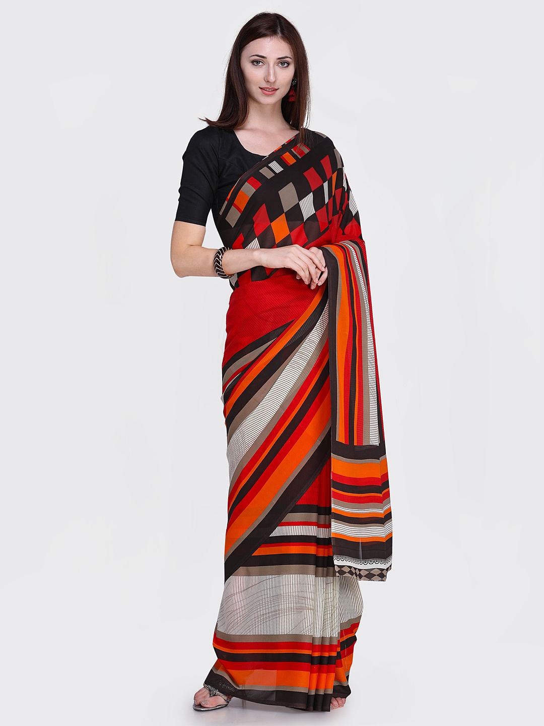 

Blissta Red & Black Poly Georgette Printed Saree