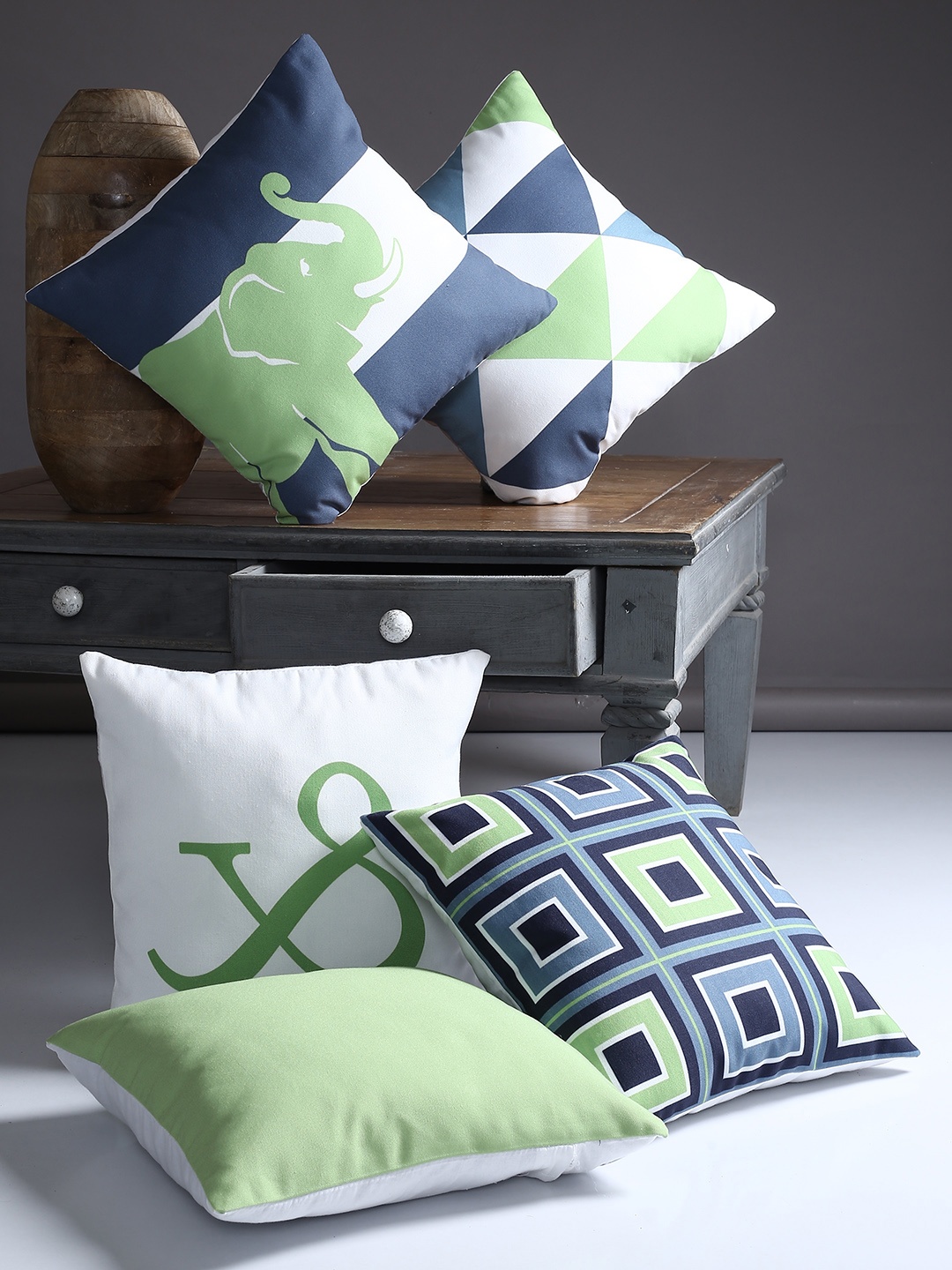 Alina decor Off-White Set of 5 Geometric Square Cushion Covers