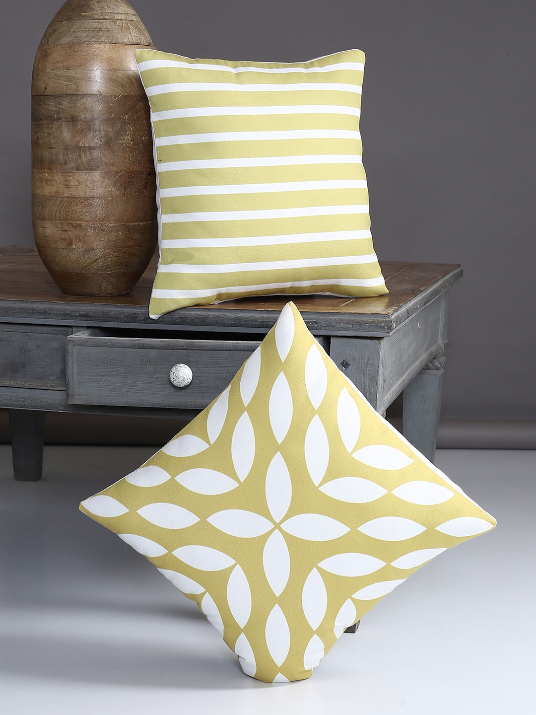 

Alina decor Off-White & Yellow Set of 2 Geometric Square Cushion Covers