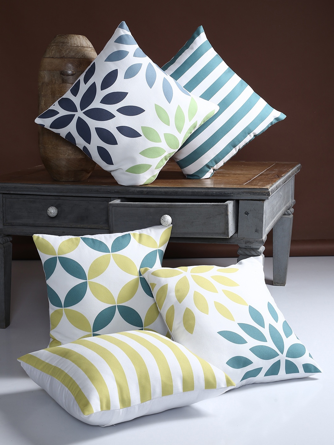 

Alina decor Multicoloured Set of 5 Geometric Square Cushion Covers, Multi
