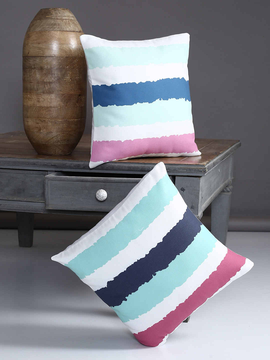 

Alina decor Multicoloured Set of 2 Striped Square Cushion Covers, Multi