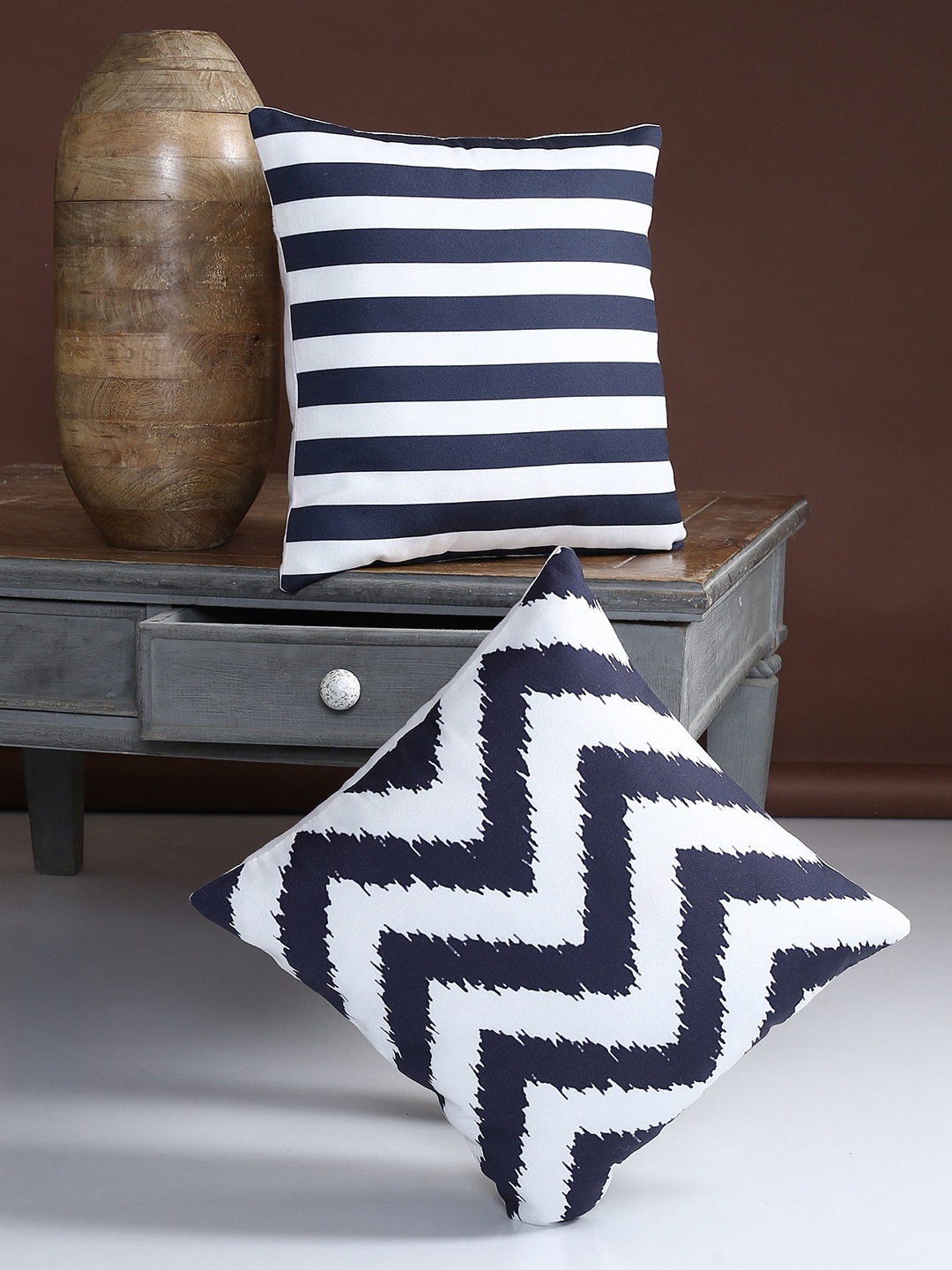 

Alina decor Off-White & Blue Set of 2 Striped Square Cushion Covers