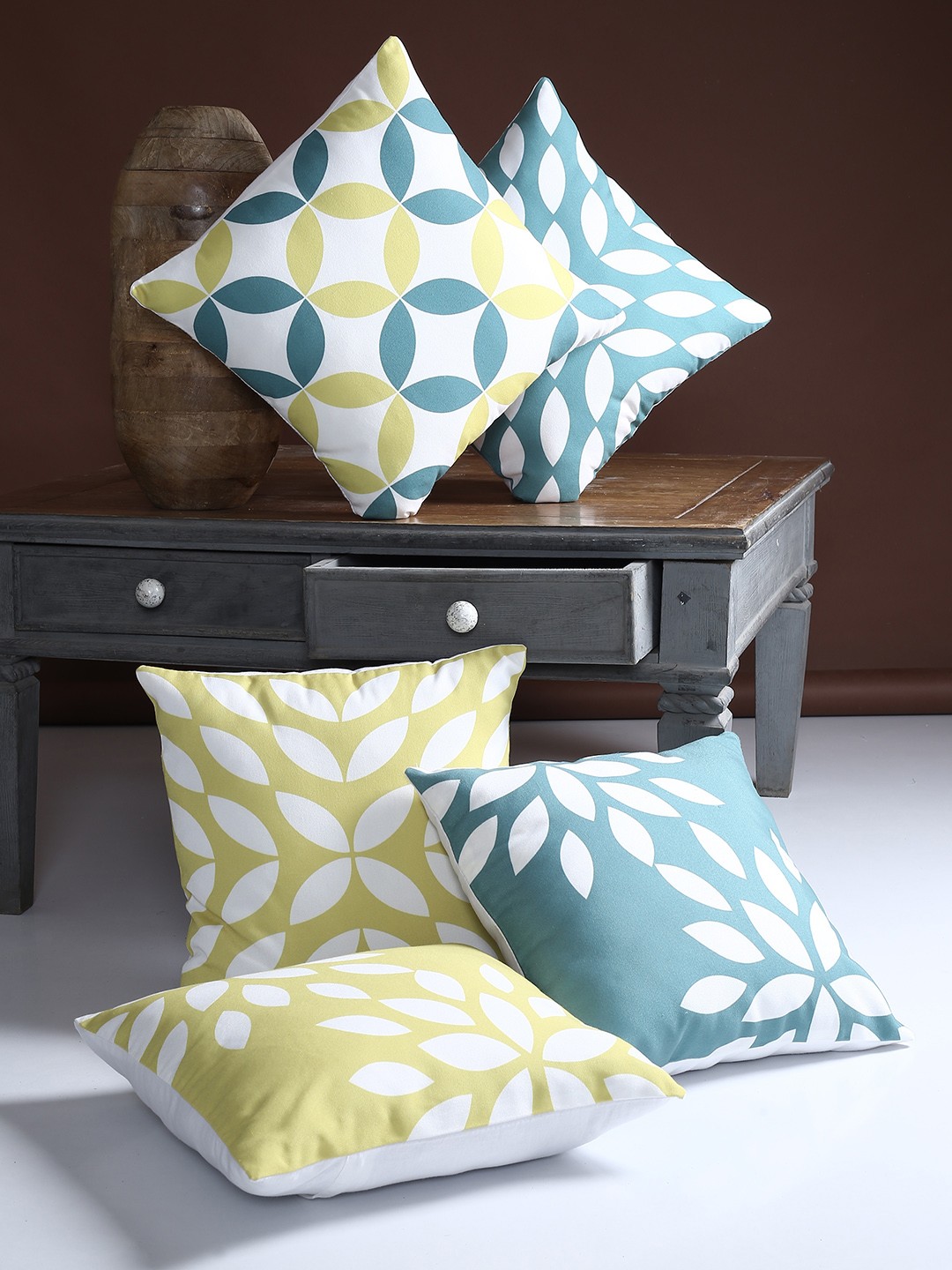 

Alina decor Multicoloured Set of 5 Geometric Square Cushion Covers, Multi