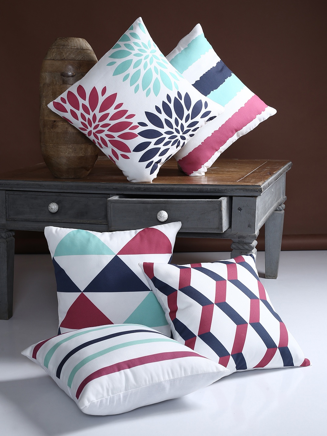 

Alina decor Multicoloured Set of 5 Geometric Square Cushion Covers, Multi