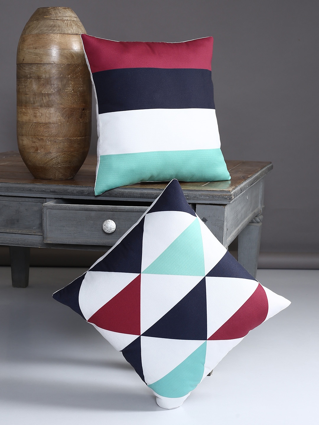

Alina decor Multicoloured Set of 2 Geometric Square Cushion Covers, Multi