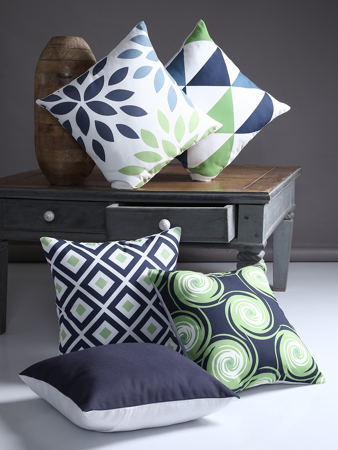 Alina decor Off-White Set of 5 Geometric Square Cushion Covers