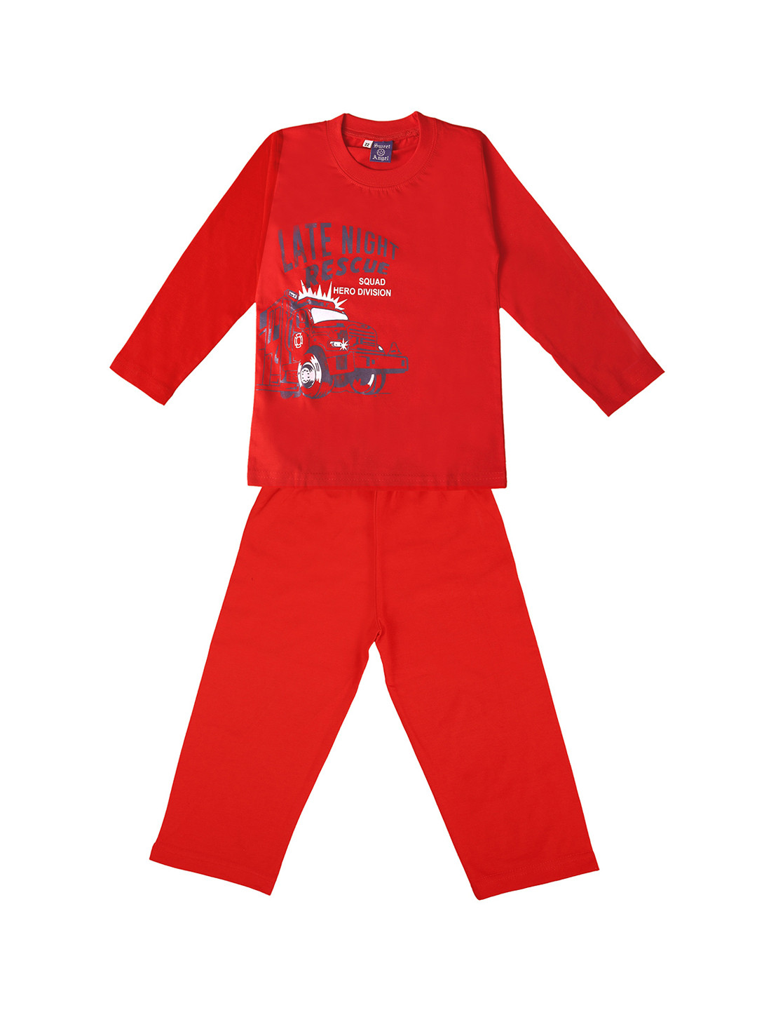 

SWEET ANGEL Unisex Red Printed Night suit 300754-26